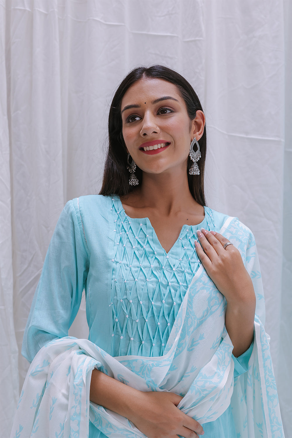 LIGHT BLUE  HAND BLOCK PRINTED DUPTTA