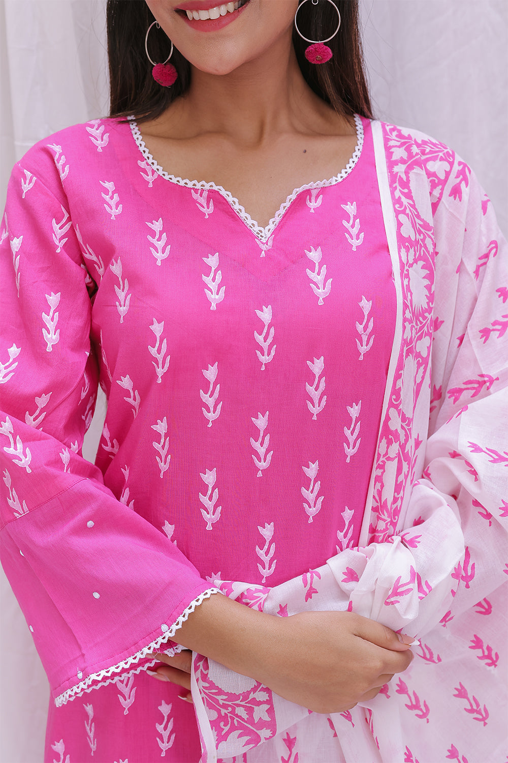PINK  HAND BLOCK PRINTED DUPTTA