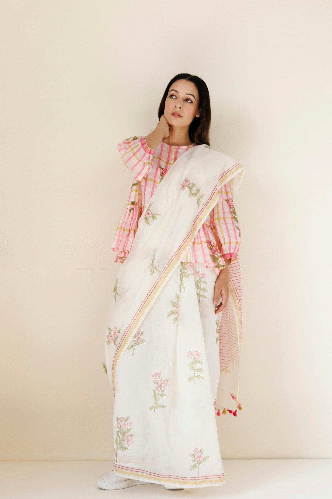 WHITE CHANDERI SAREE