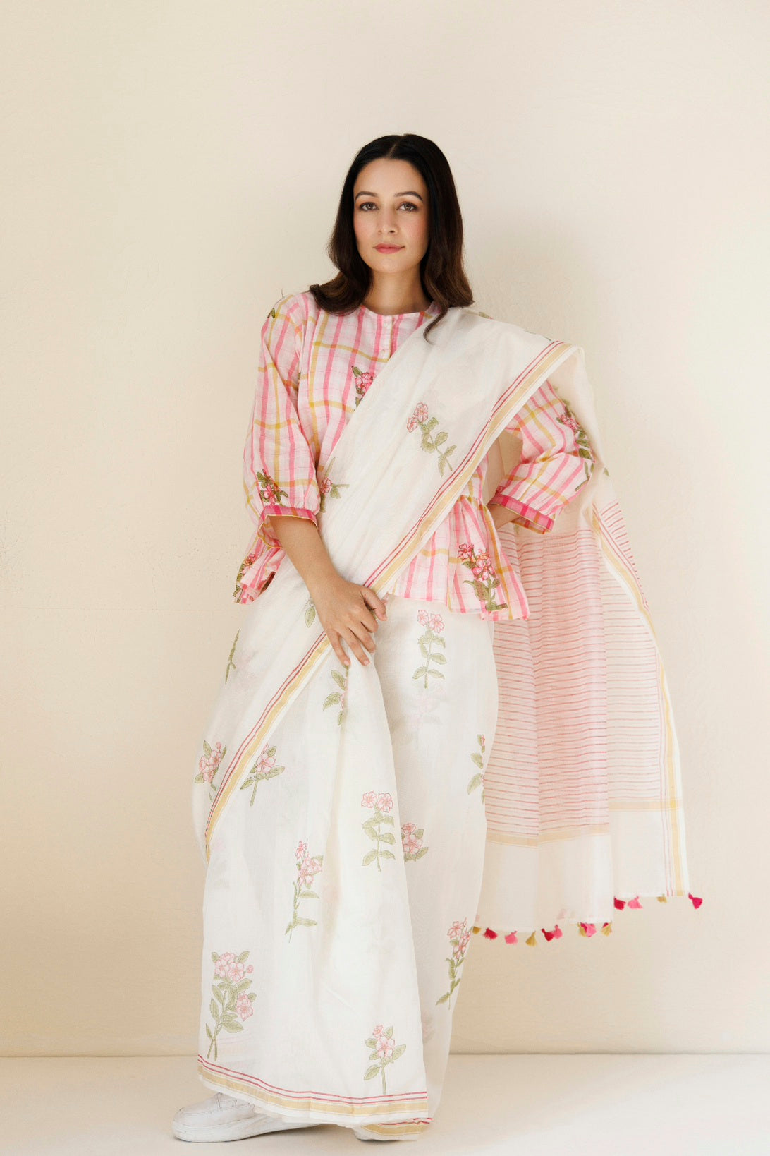 WHITE CHANDERI SAREE