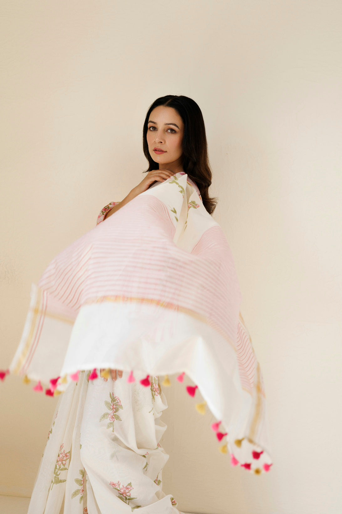 WHITE CHANDERI SAREE