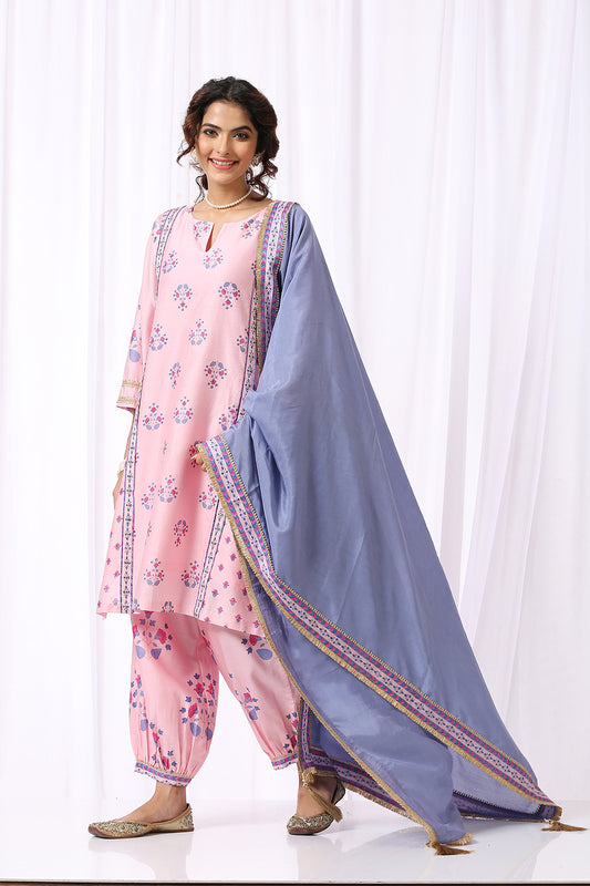 PINK BASE CHANDERI HAND BLOCK PRINTED CHOGA SET OF-2