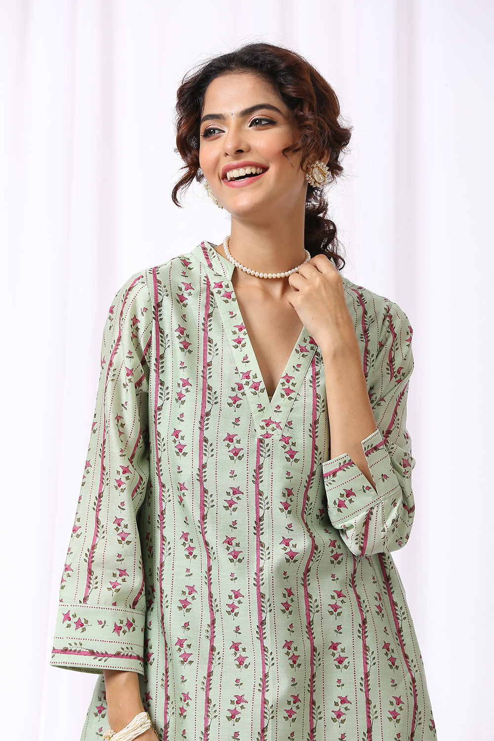 GREEN BASE CHANDERI HAND BLOCK PRINTED KURTA SET OF-2