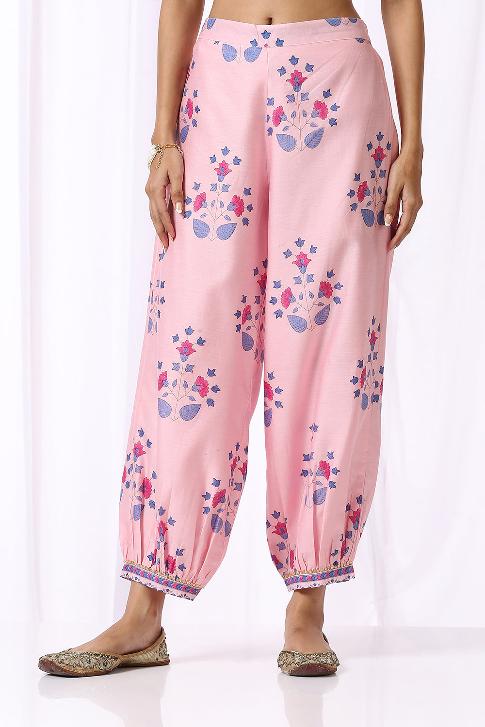 PINK BASE CHANDERI HAND BLOCK PRINTED CHOGA SET OF-2
