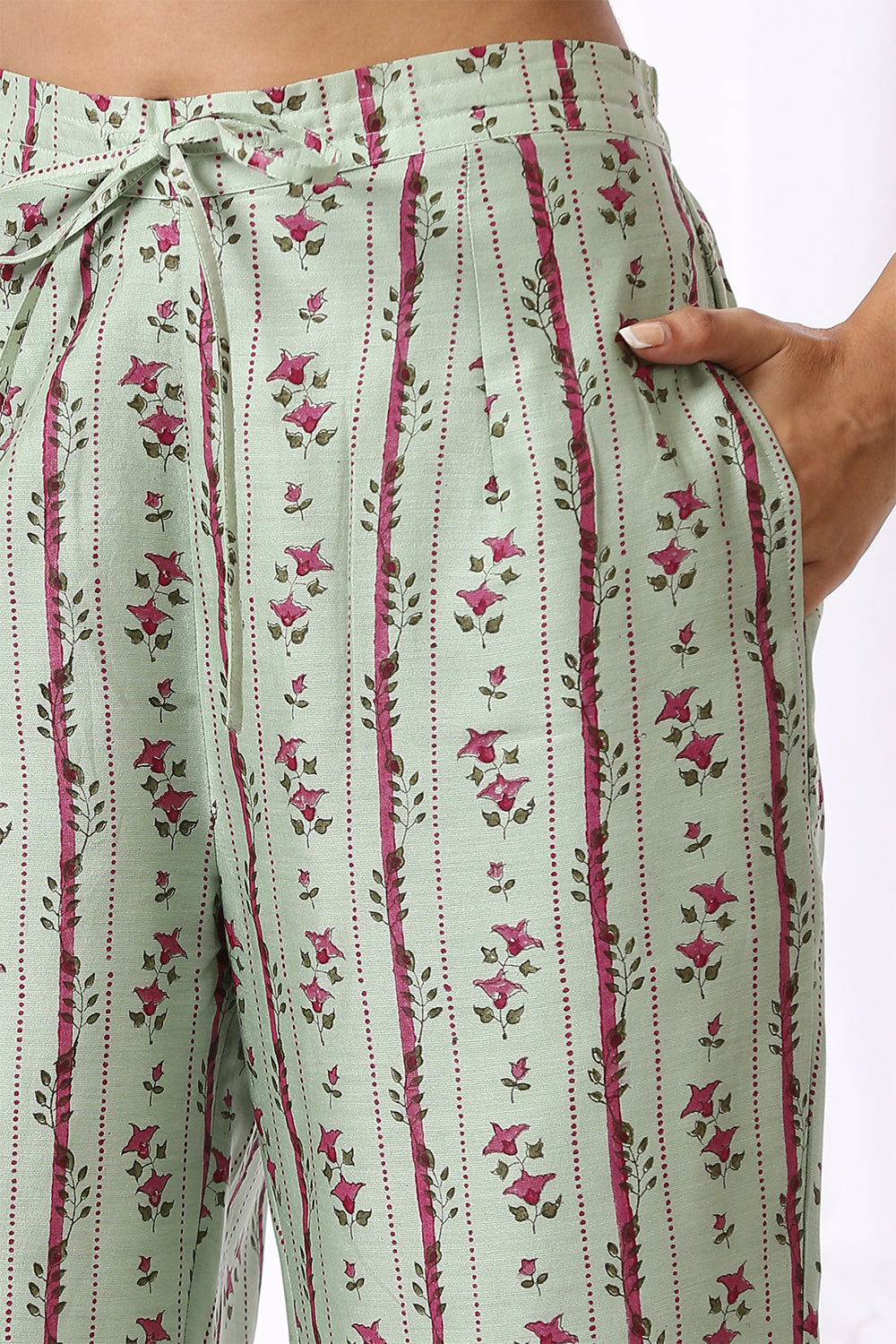 GREEN BASE CHANDERI HAND BLOCK PRINTED KURTA SET OF-2