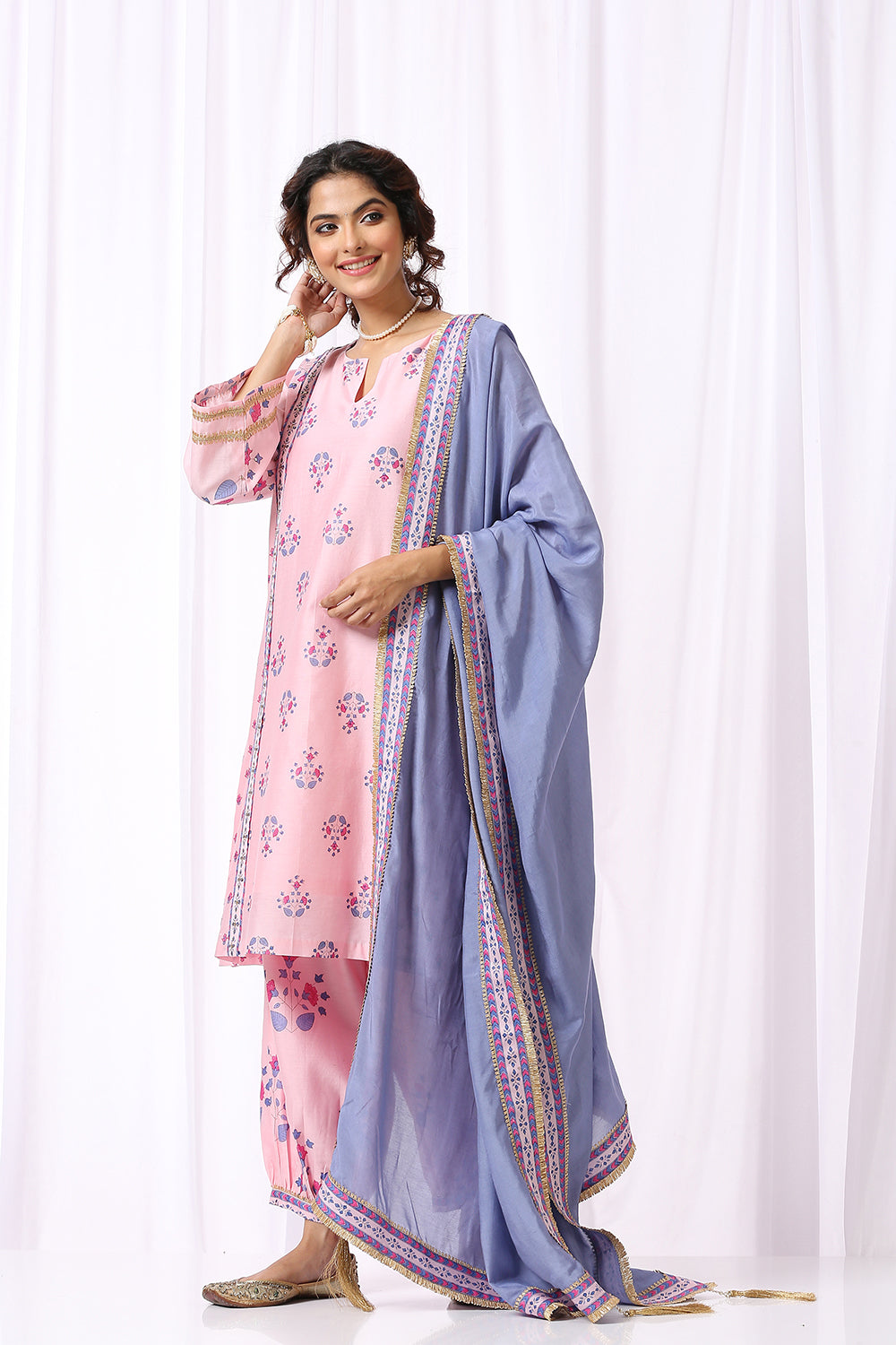 PINK BASE CHANDERI HAND BLOCK PRINTED CHOGA SET OF-2