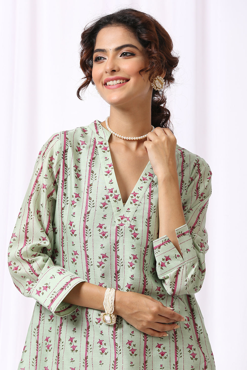 GREEN BASE CHANDERI HAND BLOCK PRINTED KURTA SET OF-2