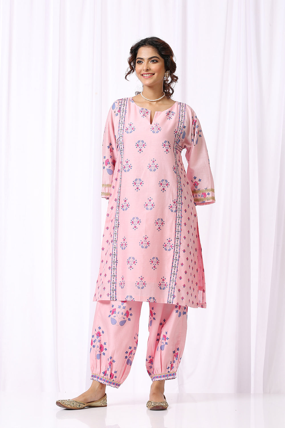 PINK BASE CHANDERI HAND BLOCK PRINTED CHOGA SET OF-2
