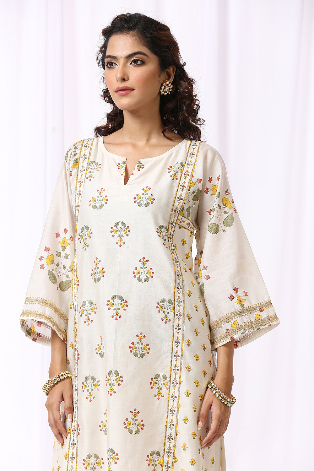 WHITE BASE CHANDERI HAND BLOCK PRINTED CHOGA SET OF-2