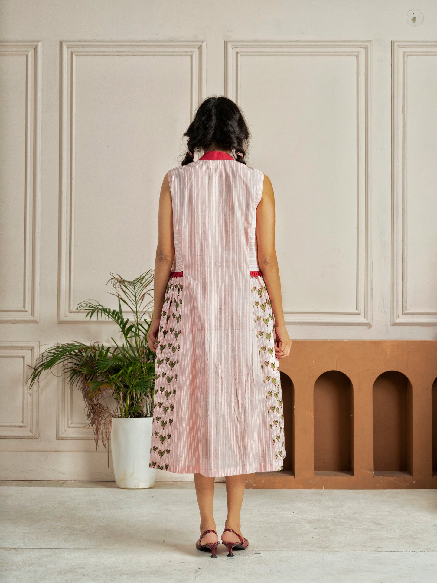 Pink Heart Panelled Hand Block Printed Dress