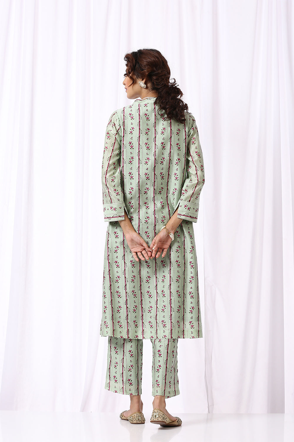 GREEN BASE CHANDERI HAND BLOCK PRINTED KURTA SET OF-2
