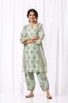 GREEN  BASE CHANDERI HAND BLOCK PRINTED CHOGA SET OF-2
