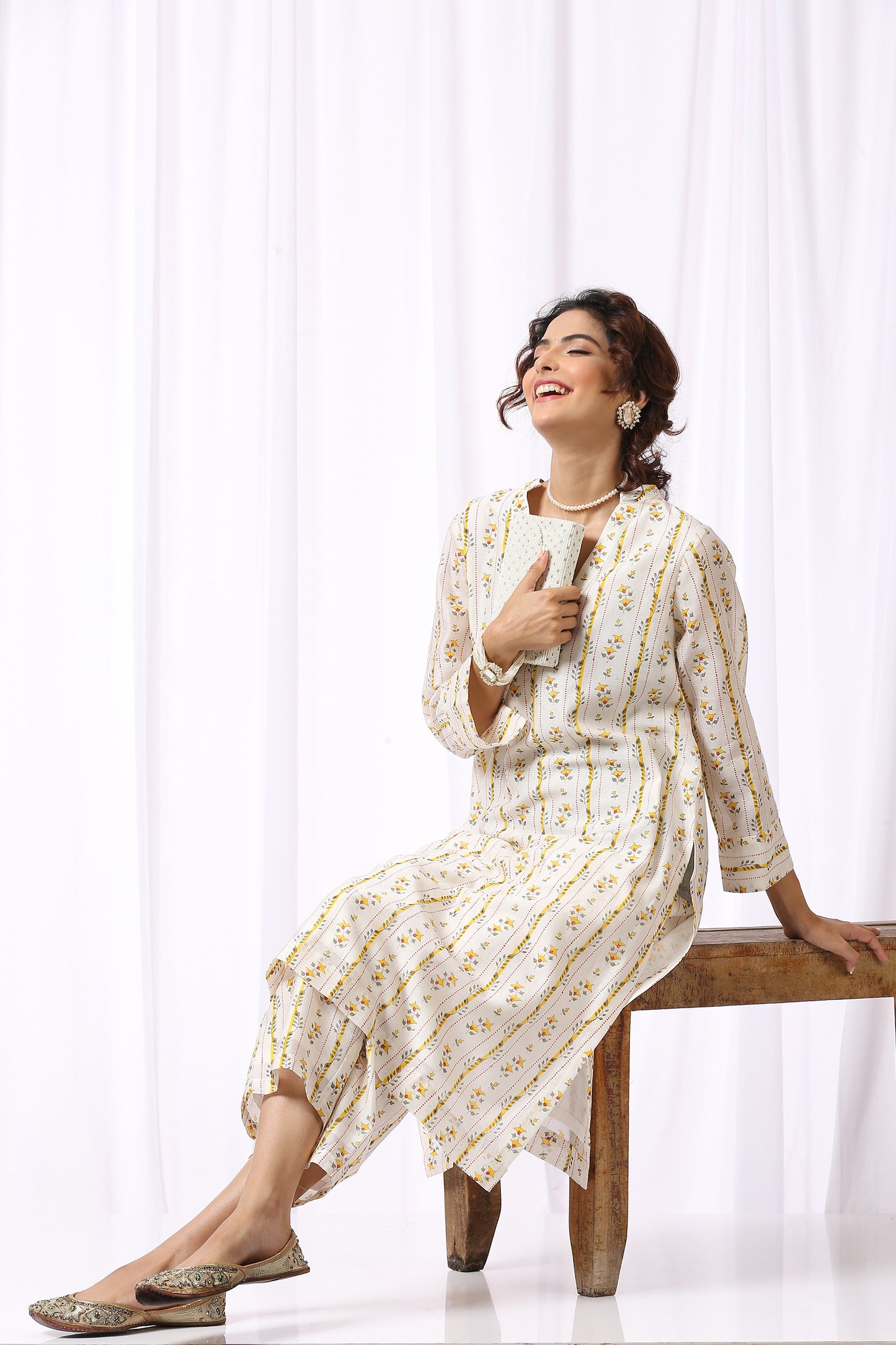 WHITE BASE CHANDERI HAND BLOCK PRINTED KURTA SET OF-2