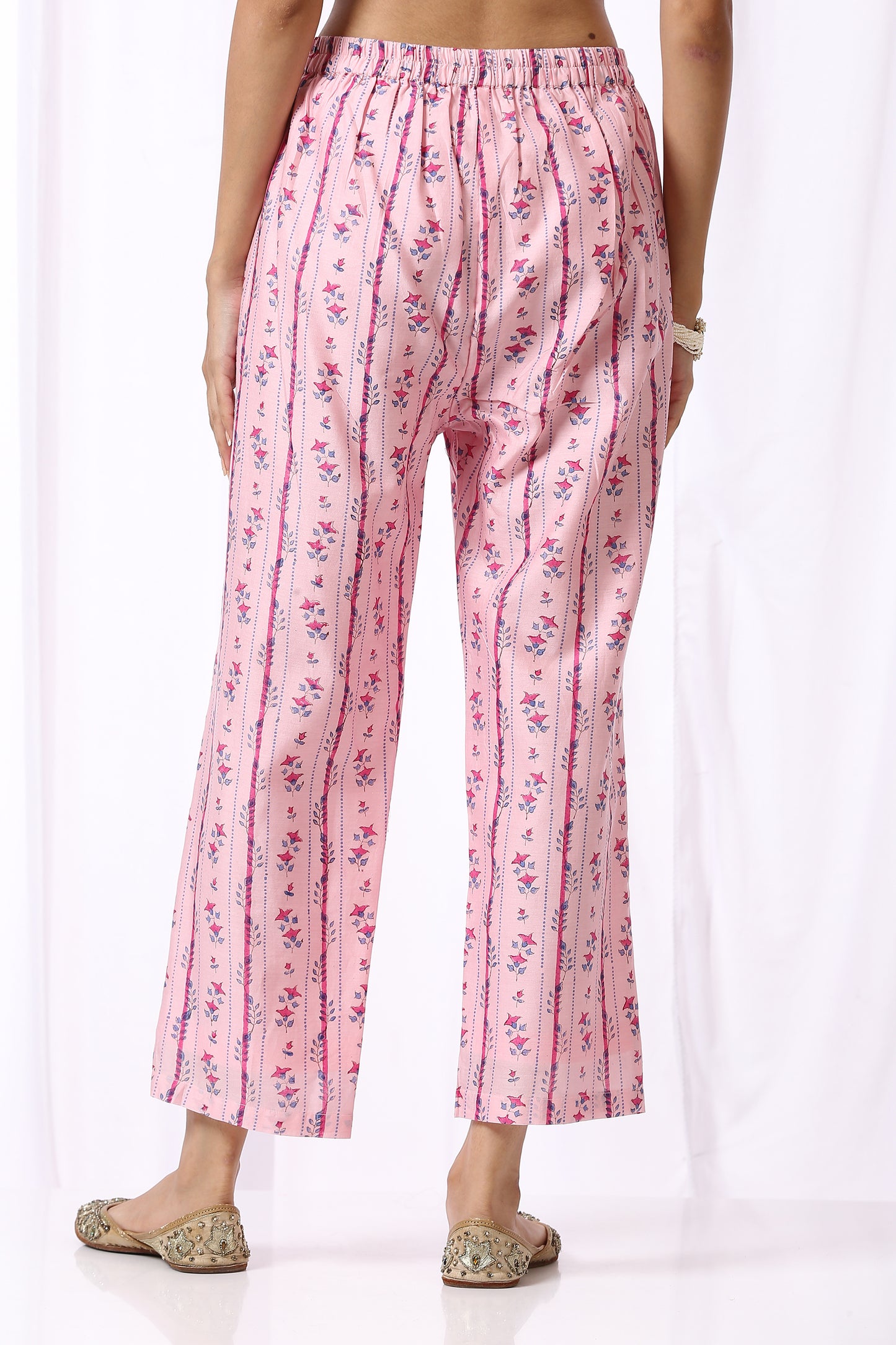 PINK  BASE CHANDERI HAND BLOCK PRINTED KURTA SET OF-2