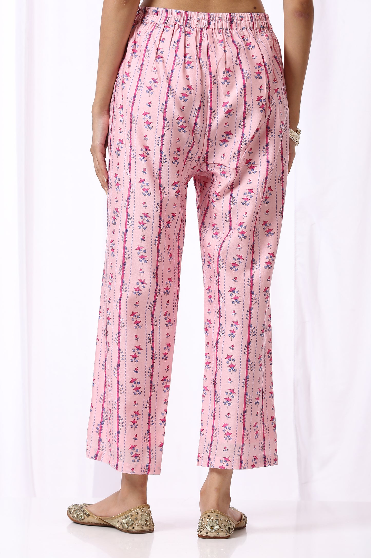 PINK  BASE CHANDERI HAND BLOCK PRINTED KURTA SET OF-2