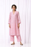 PINK  BASE CHANDERI HAND BLOCK PRINTED KURTA SET OF-2