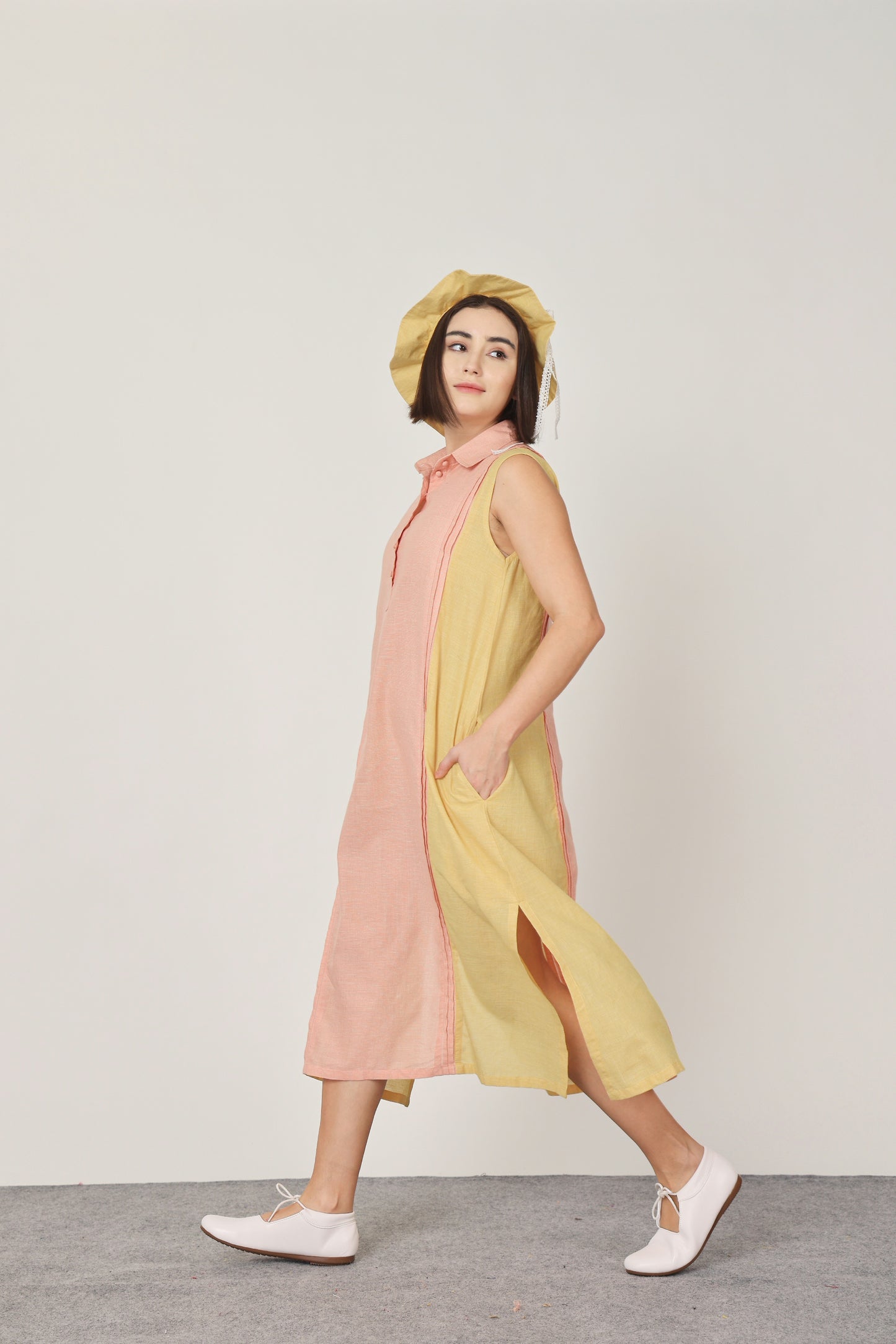 PEACH & YELLOW PINTUCKS KURTA / DRESS