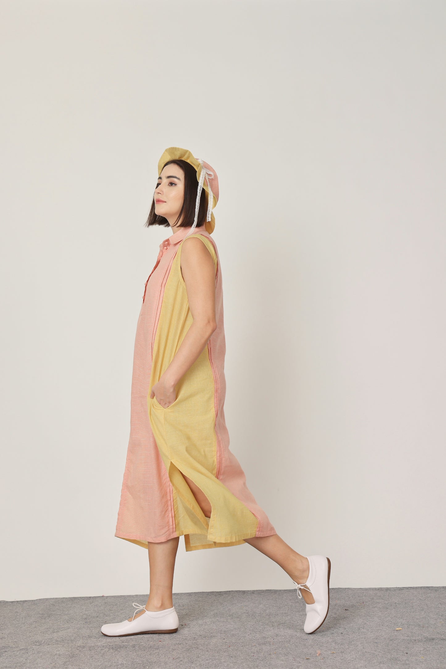 PEACH & YELLOW PINTUCKS KURTA / DRESS