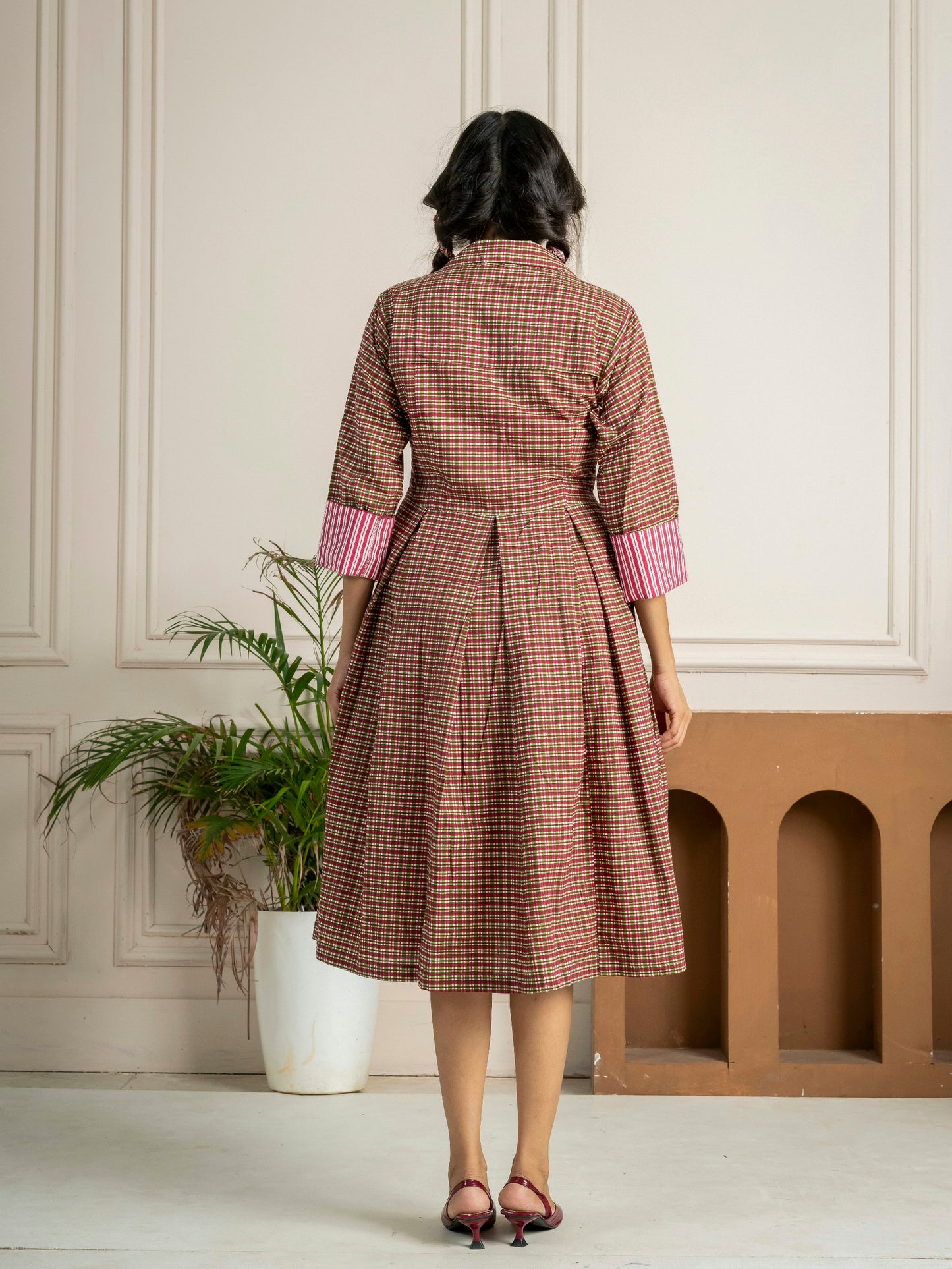 Meadow Check Pleated Midi Dress