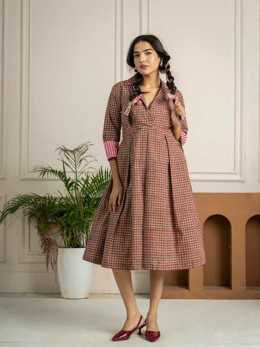 Meadow Check Pleated Midi Dress