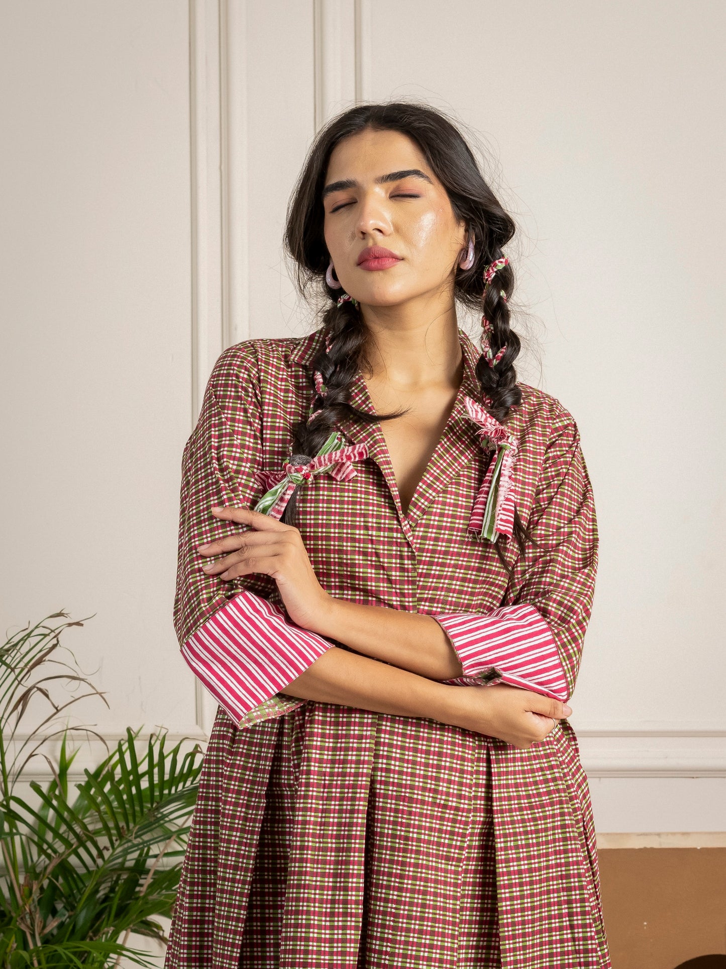 Meadow Check Pleated Midi Dress