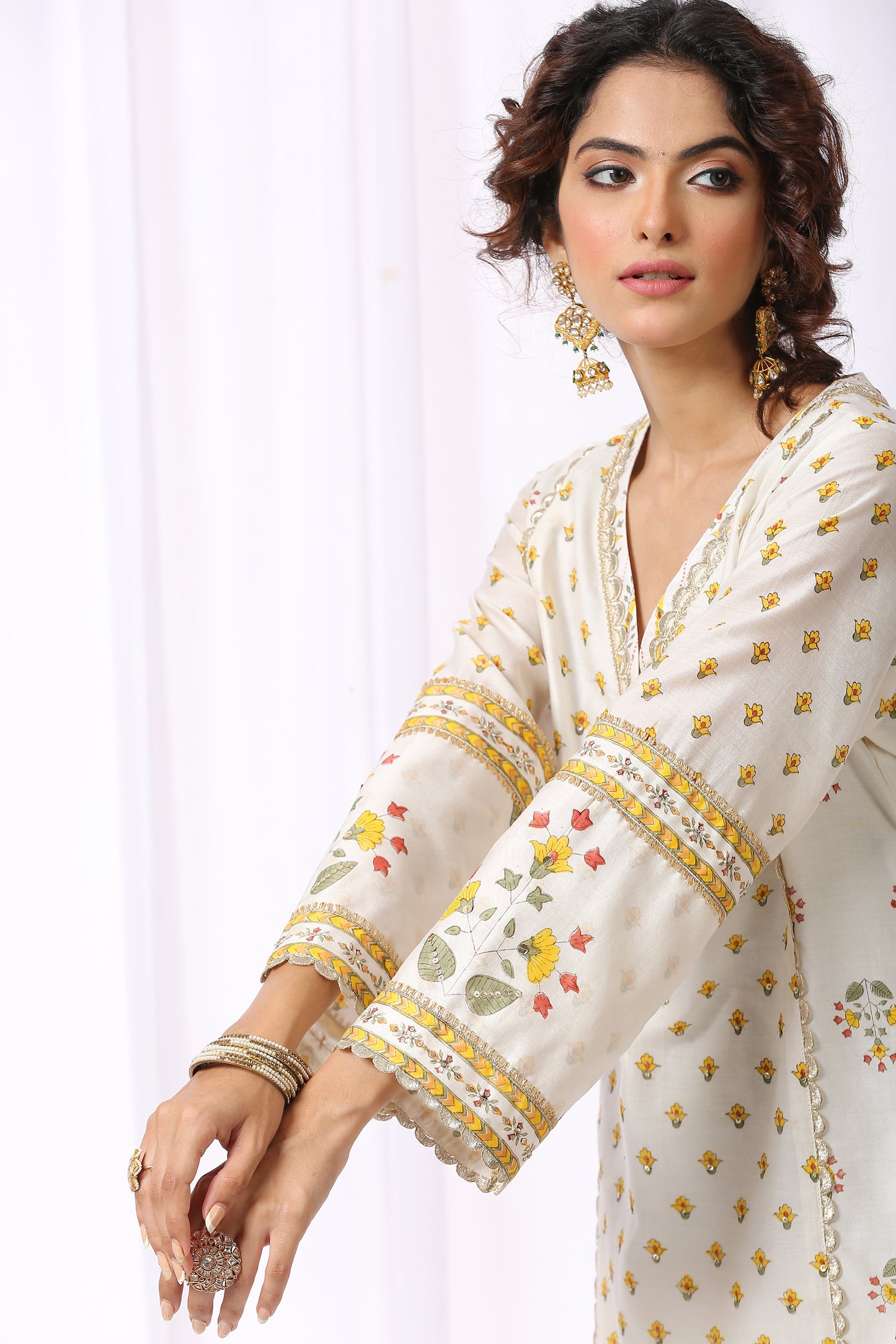 WHITE BASE CHANDERI HAND BLOCK PRINTED KURTA SET OF-2