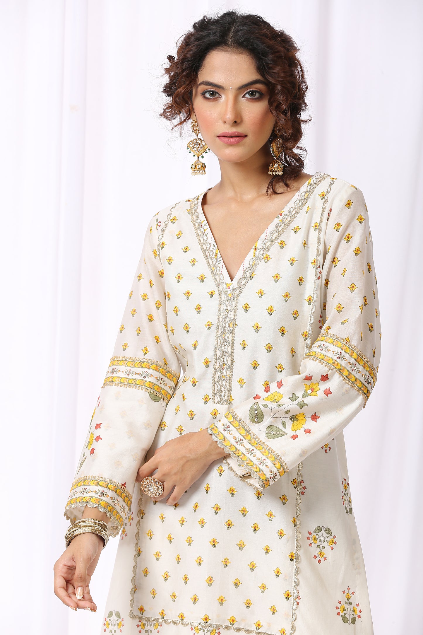 WHITE BASE CHANDERI HAND BLOCK PRINTED KURTA SET OF-2