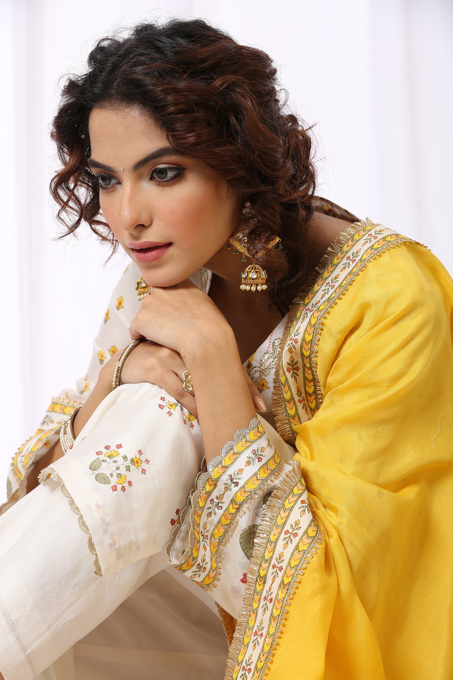 WHITE BASE CHANDERI HAND BLOCK PRINTED KURTA SET OF-2