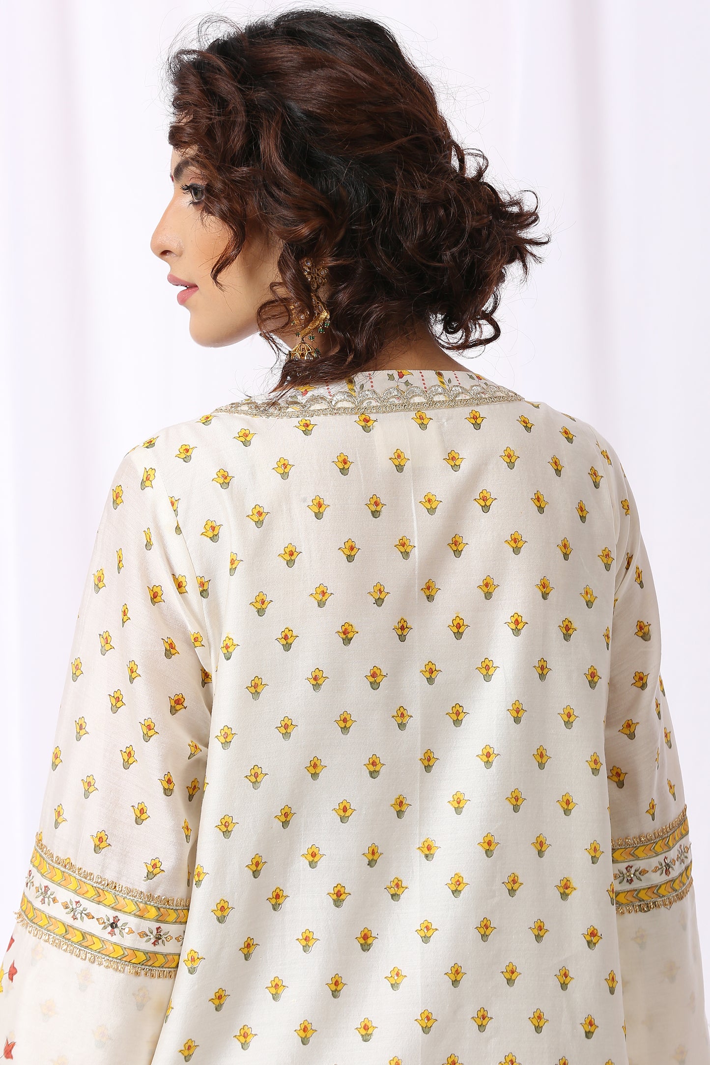 WHITE BASE CHANDERI HAND BLOCK PRINTED KURTA SET OF-2