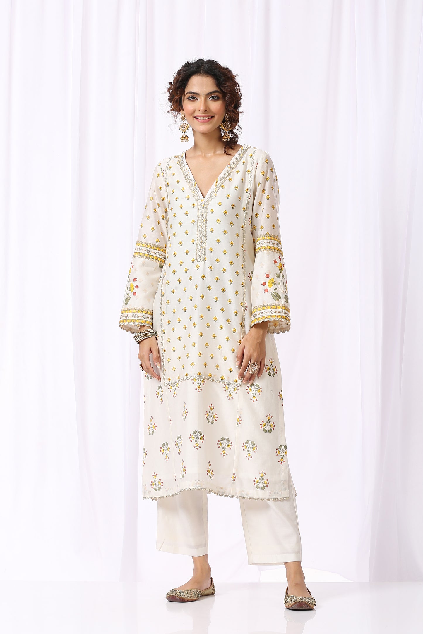 WHITE BASE CHANDERI HAND BLOCK PRINTED KURTA SET OF-2