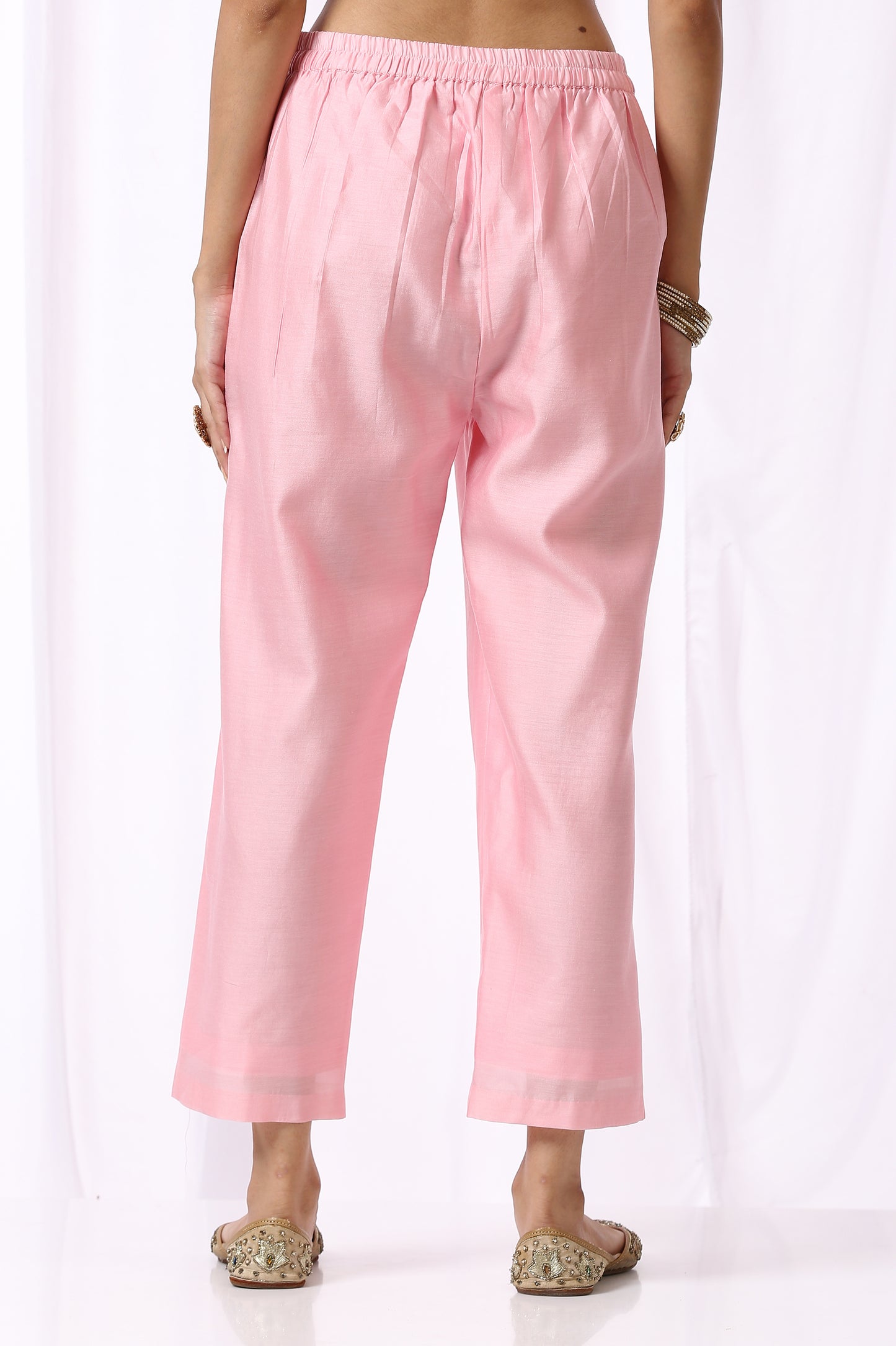 PINK  BASE CHANDERI HAND BLOCK PRINTED KURTA SET OF-2