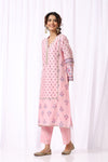 PINK  BASE CHANDERI HAND BLOCK PRINTED KURTA SET OF-2