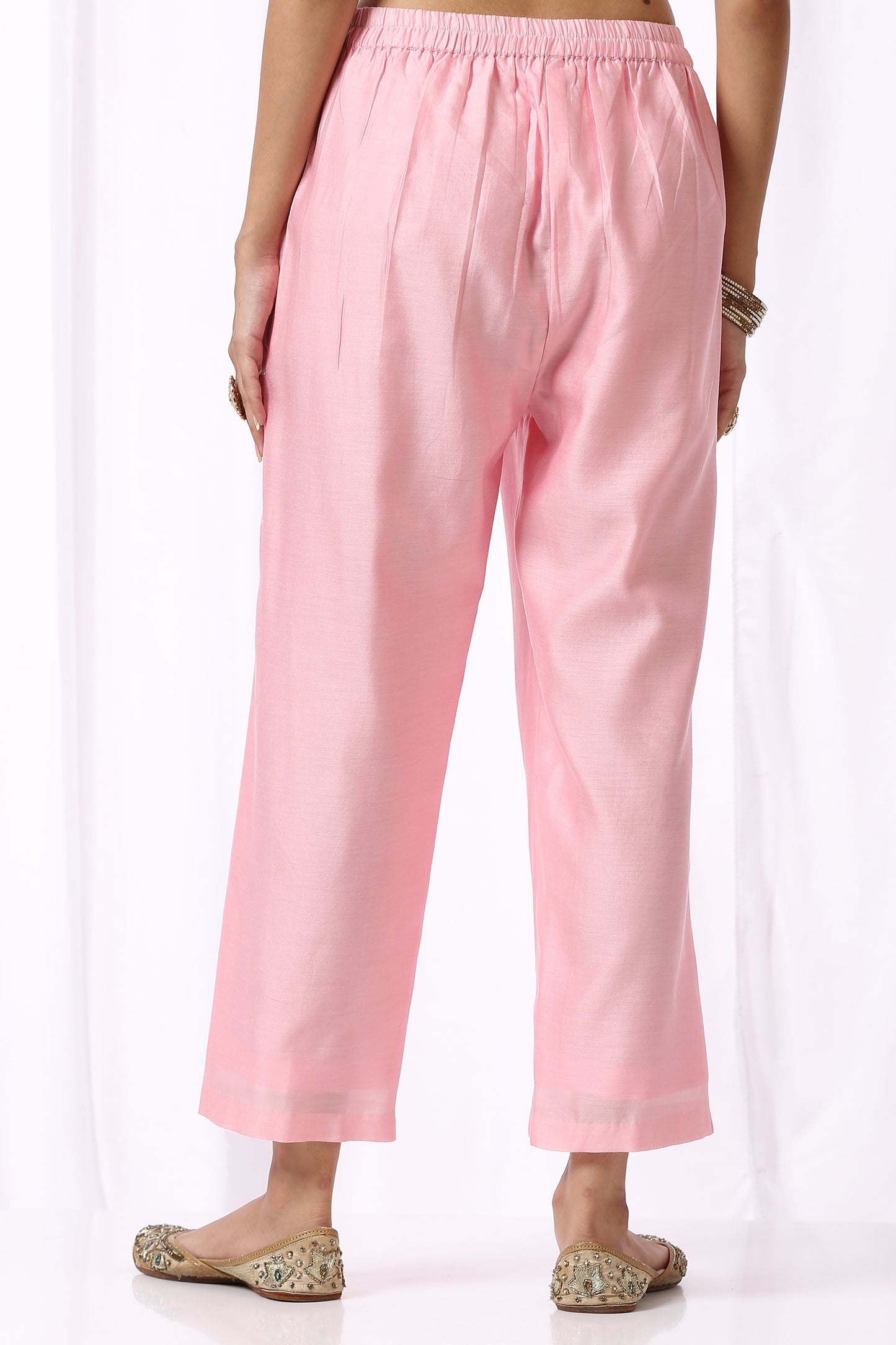 PINK  BASE CHANDERI HAND BLOCK PRINTED KURTA SET OF-2