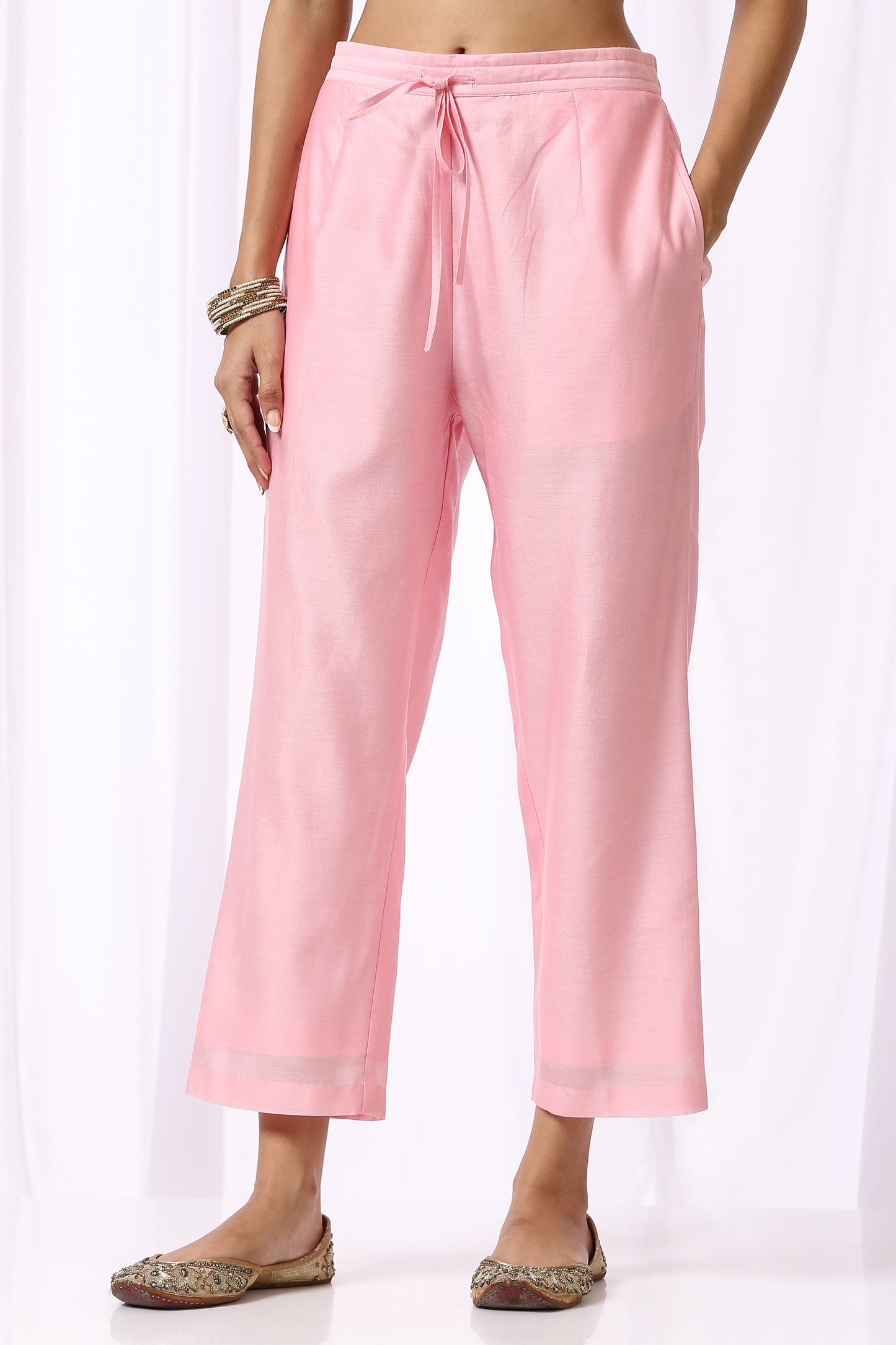 PINK  BASE CHANDERI HAND BLOCK PRINTED KURTA SET OF-2