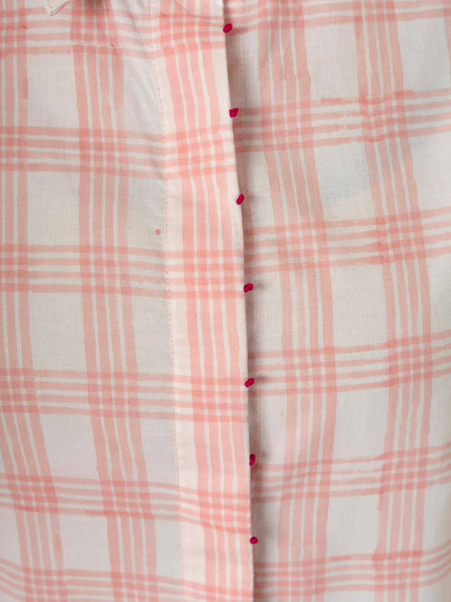 Hand Block Printed Blush Check Gather Shirt Dress