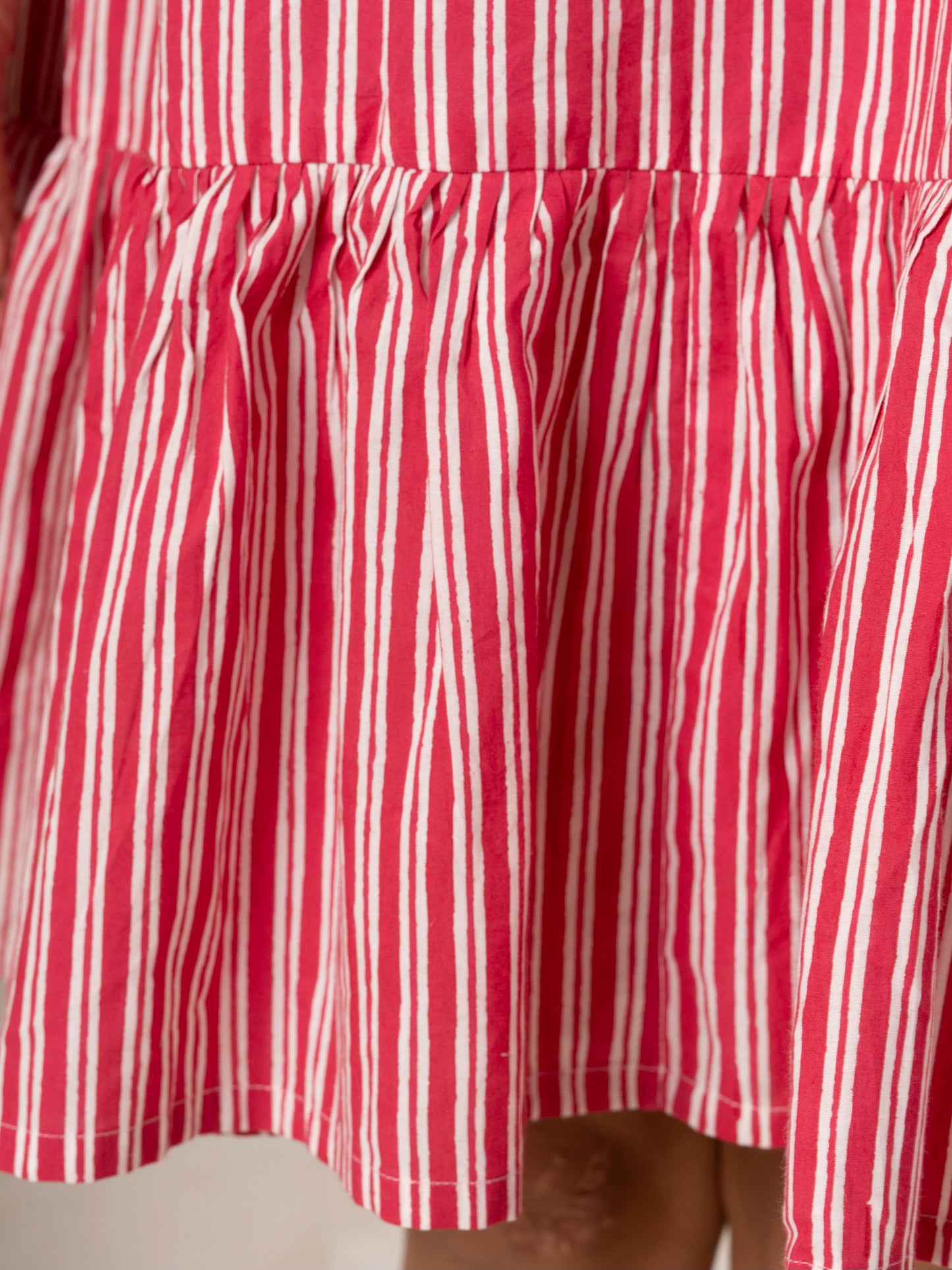 Pink Stripe Hand Block Printed Tiered Dress