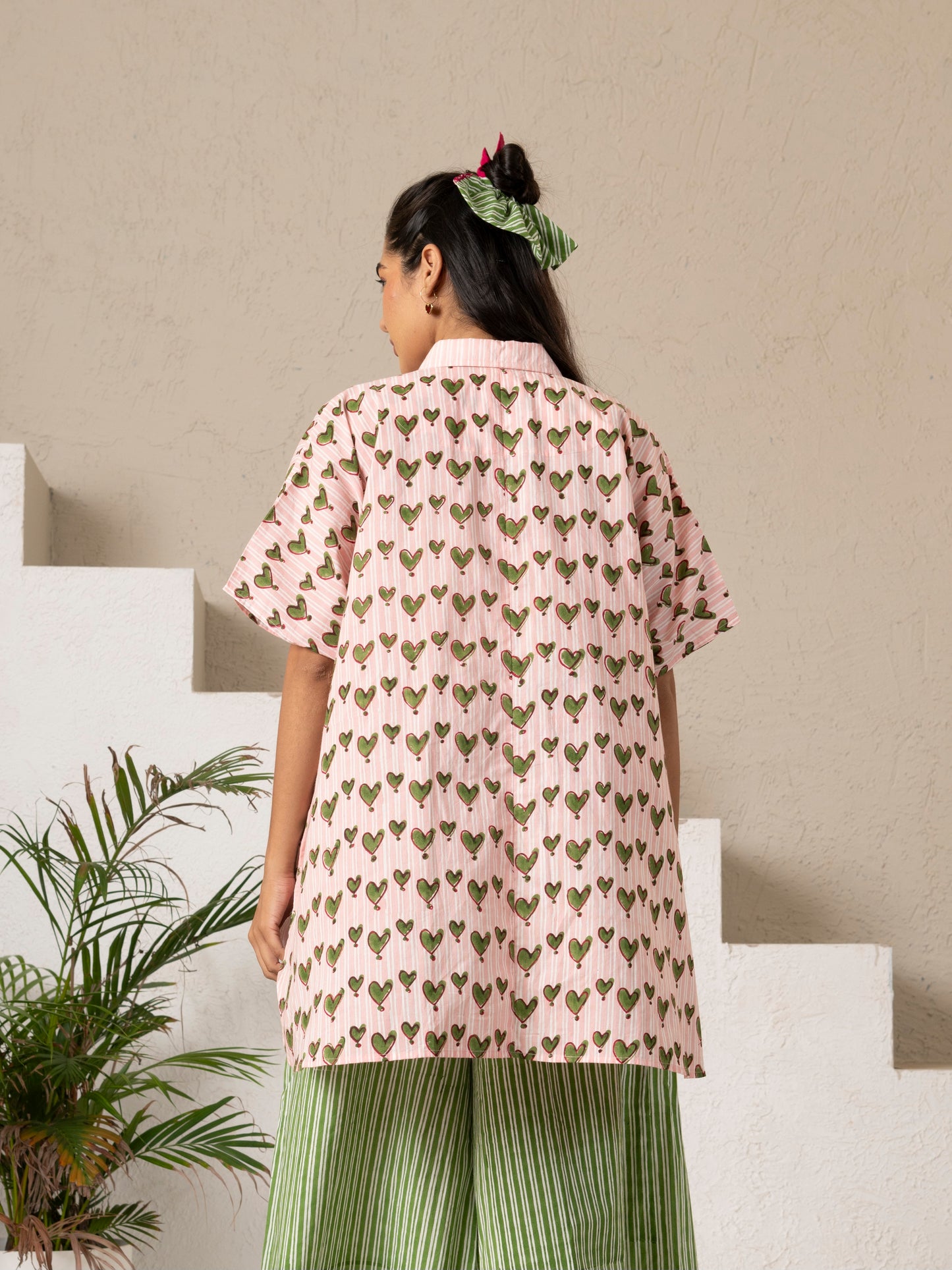 Hand Block Printed Heart Print Kaftan Shirt