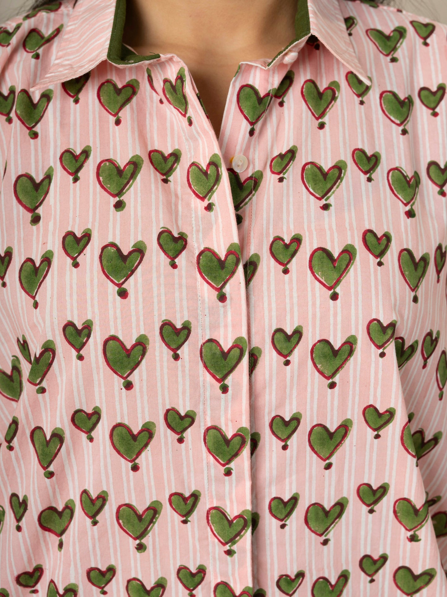 Hand Block Printed Heart Print Kaftan Shirt