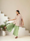Hand Block Printed Green Stripe Wide-Leg Pants
