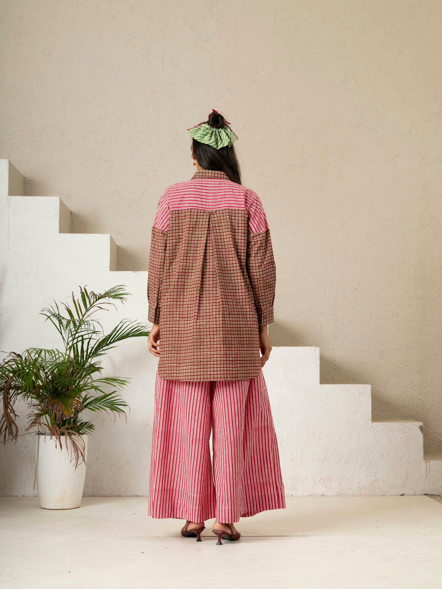 Hand Block Printed Checkered Boxy Shirt