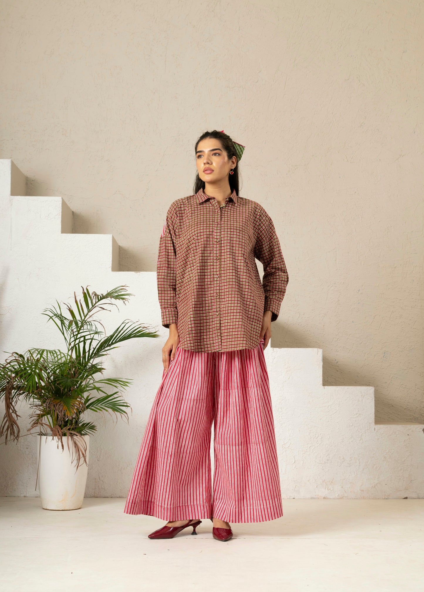 Hand Block Printed Checkered Boxy Shirt
