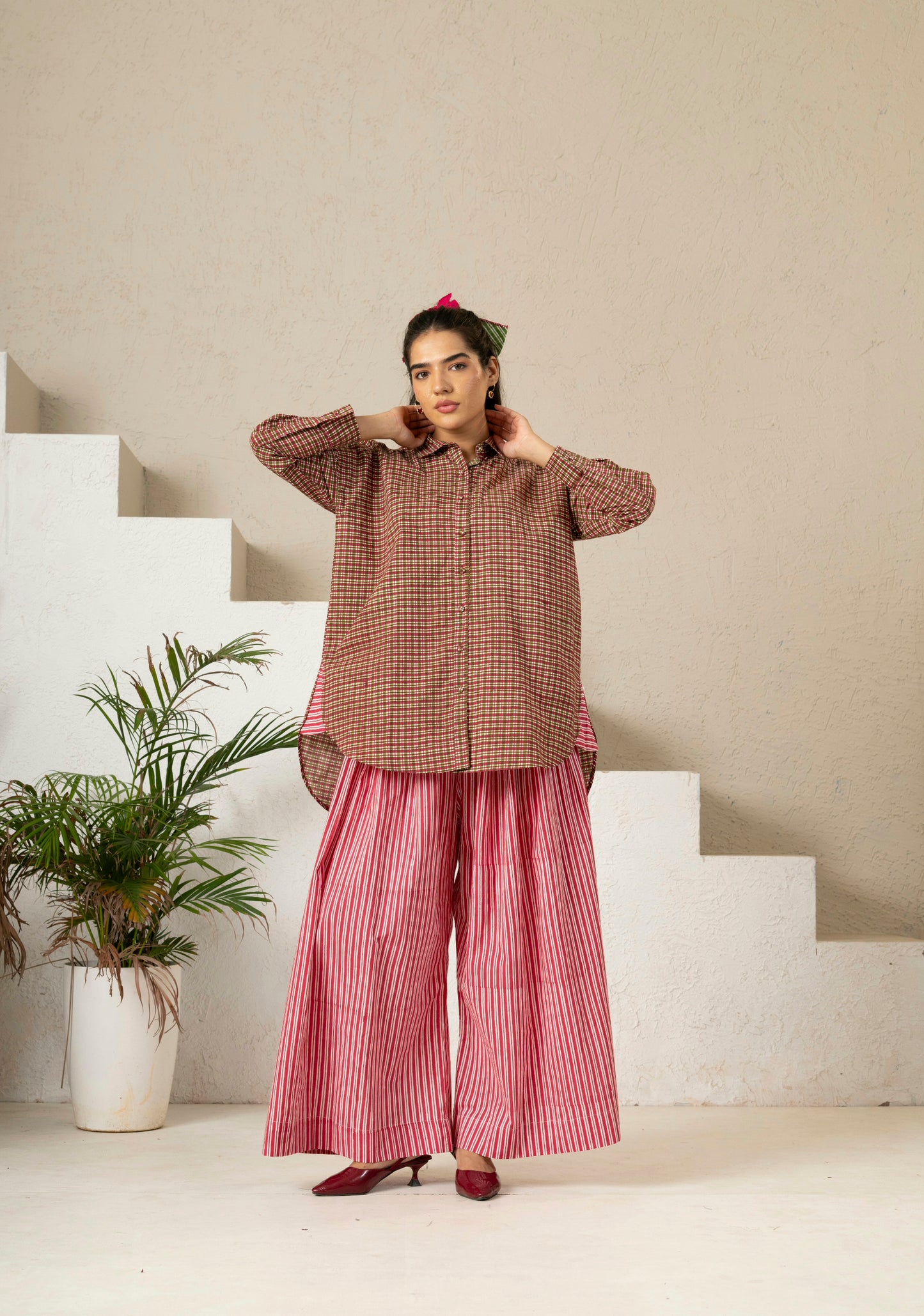 Hand Block Printed Checkered Boxy Shirt