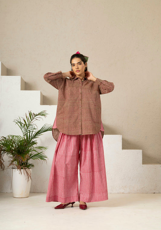 Hand Block Printed Checkered Boxy Shirt