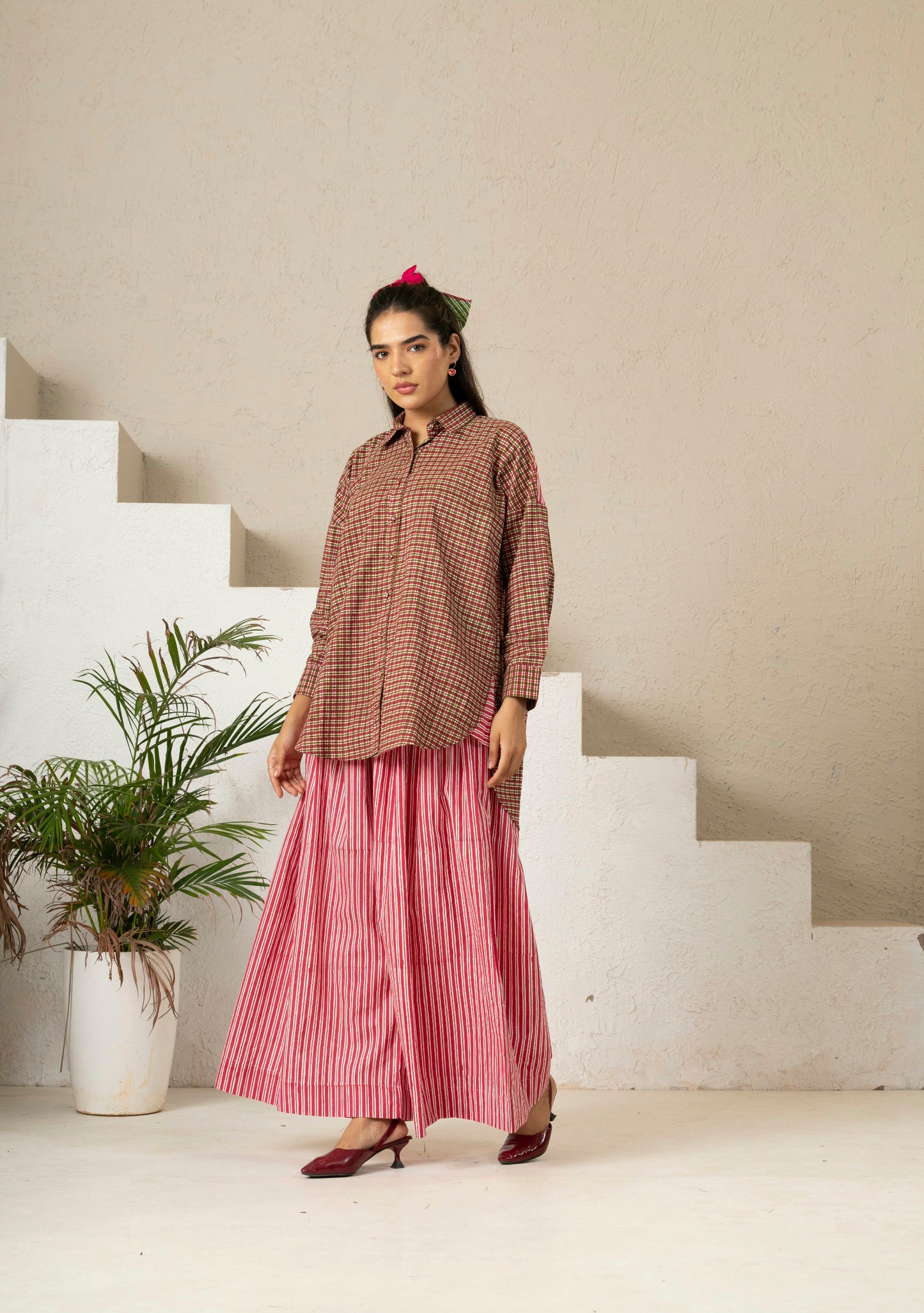 Hand Block Printed Checkered Boxy Shirt