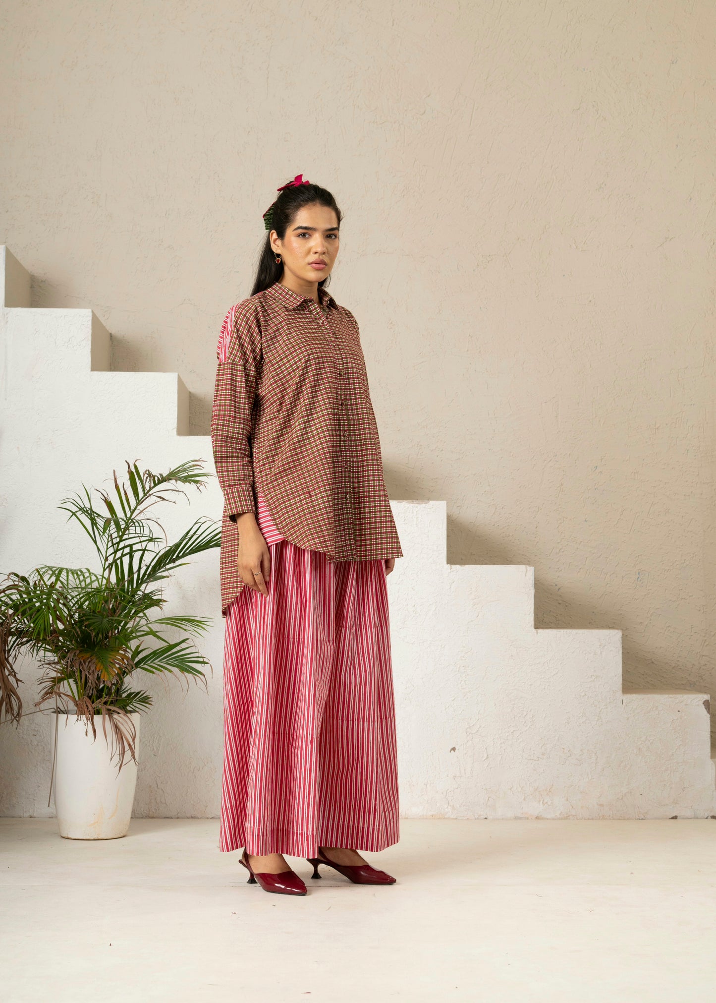 Hand Block Printed Checkered Boxy Shirt