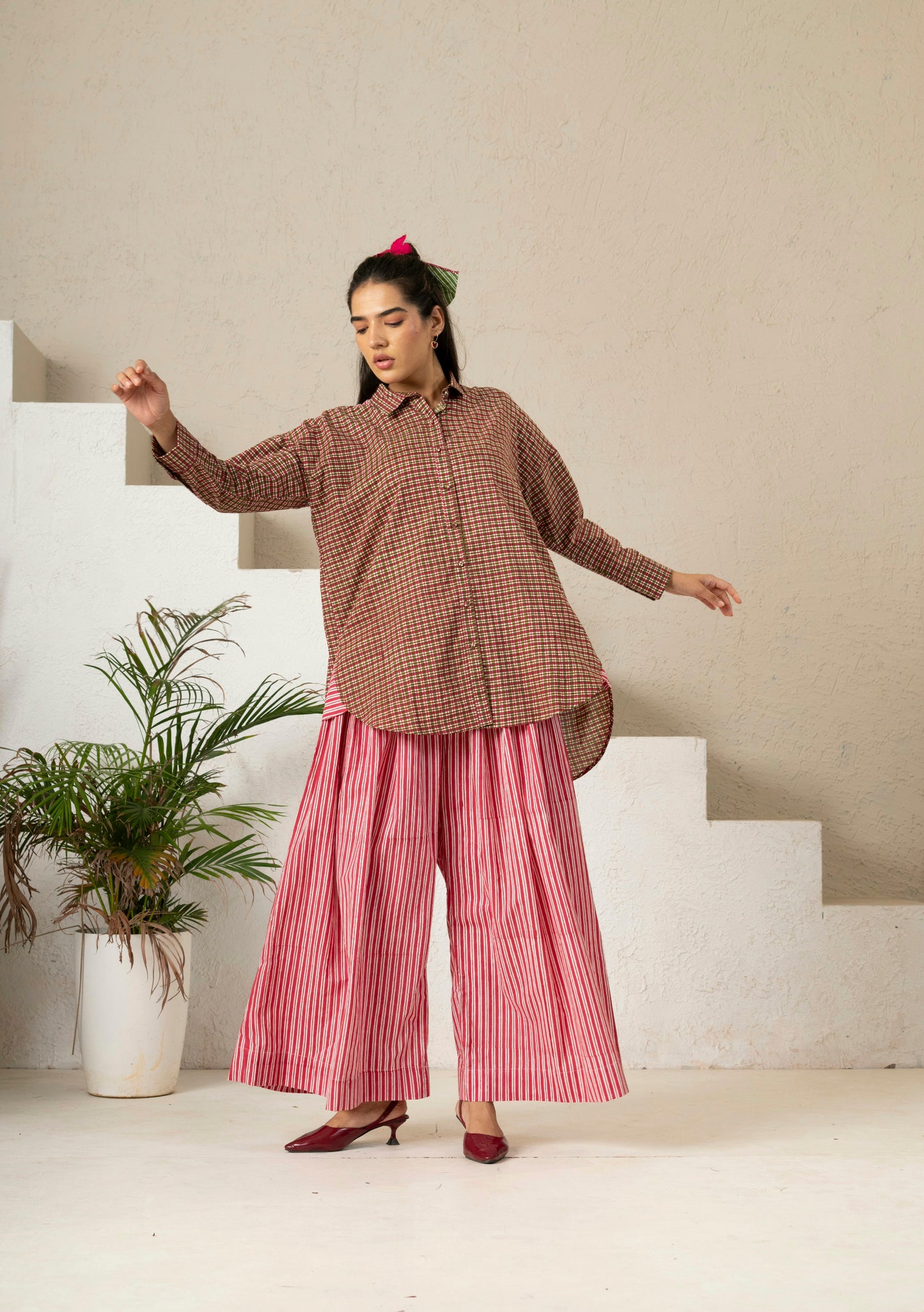 Hand Block Printed Checkered Boxy Shirt