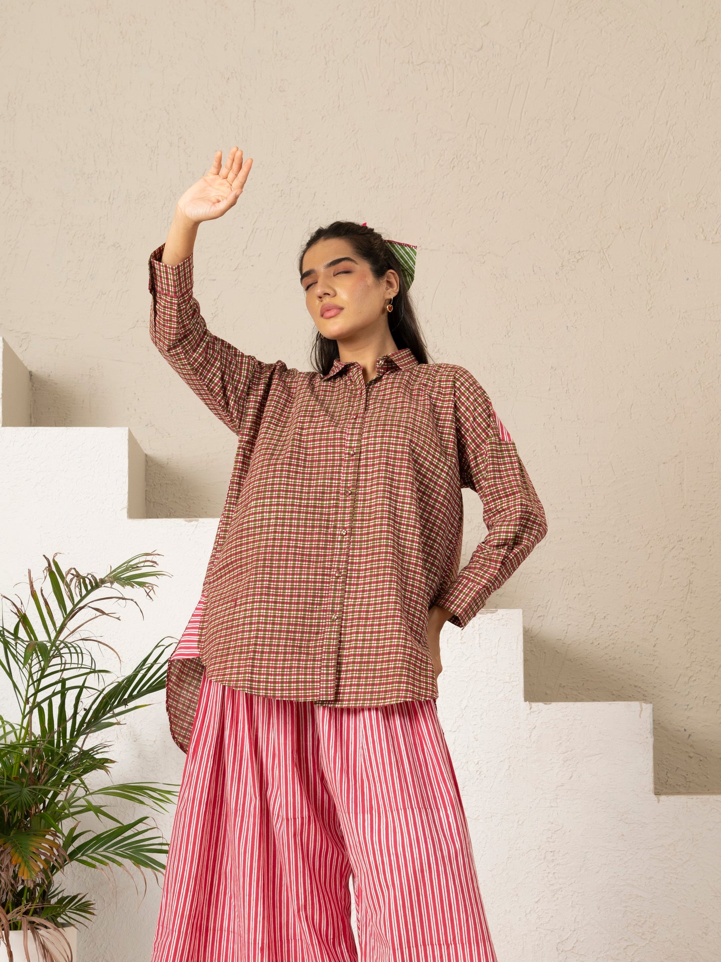 Hand Block Printed Checkered Boxy Shirt