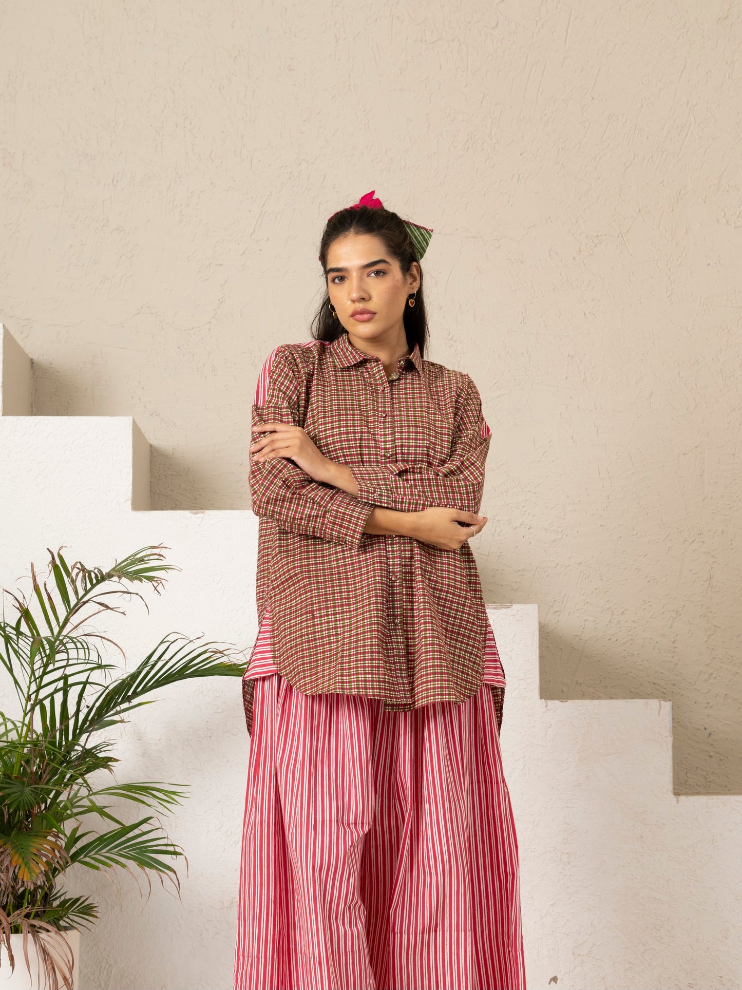 Hand Block Printed Checkered Boxy Shirt