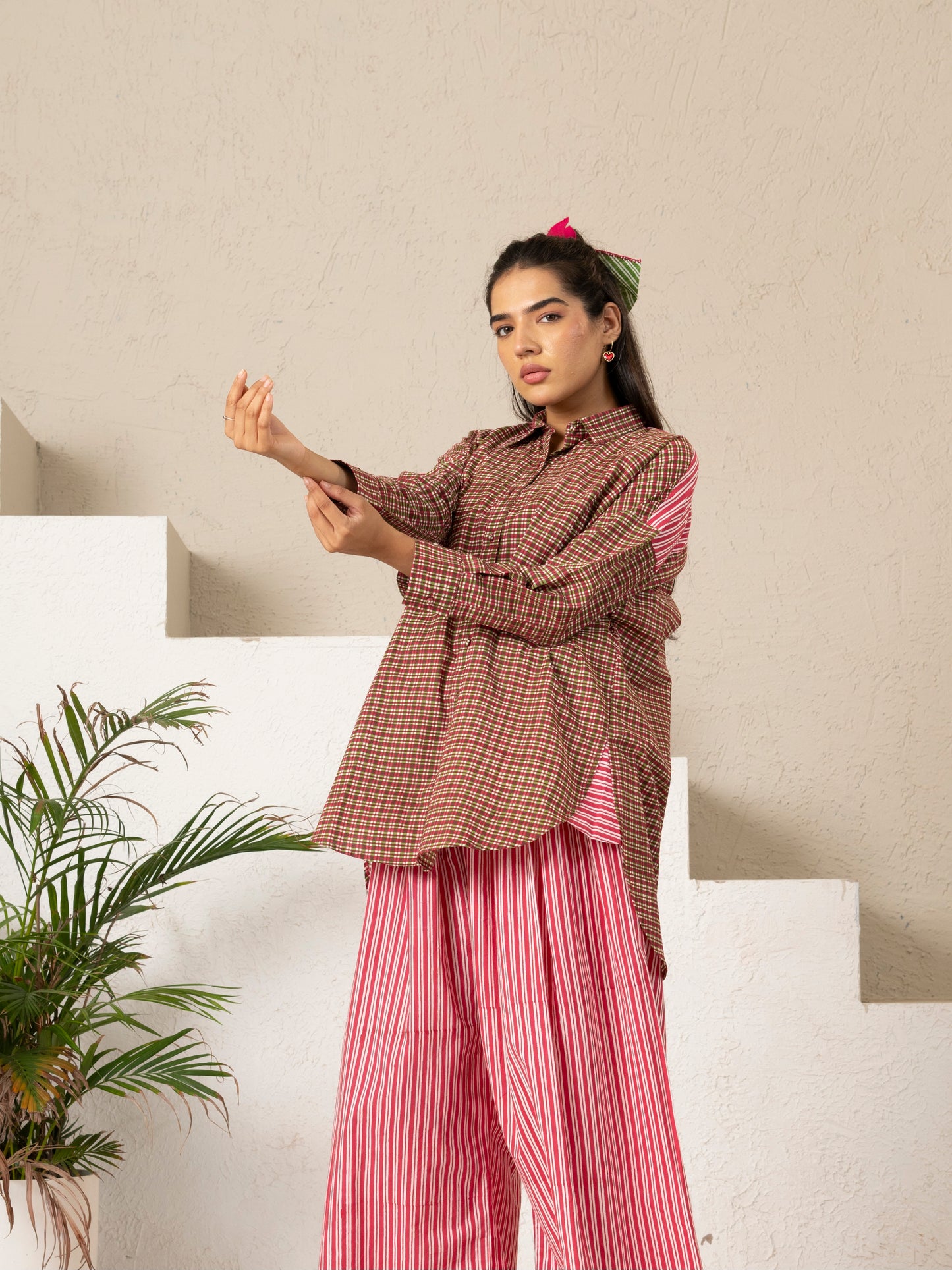 Hand Block Printed Checkered Boxy Shirt