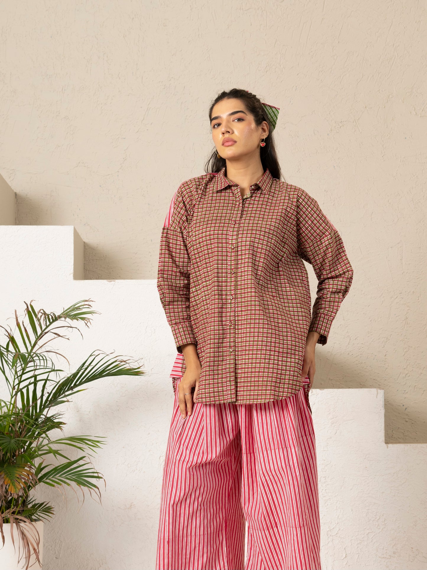 Hand Block Printed Checkered Boxy Shirt